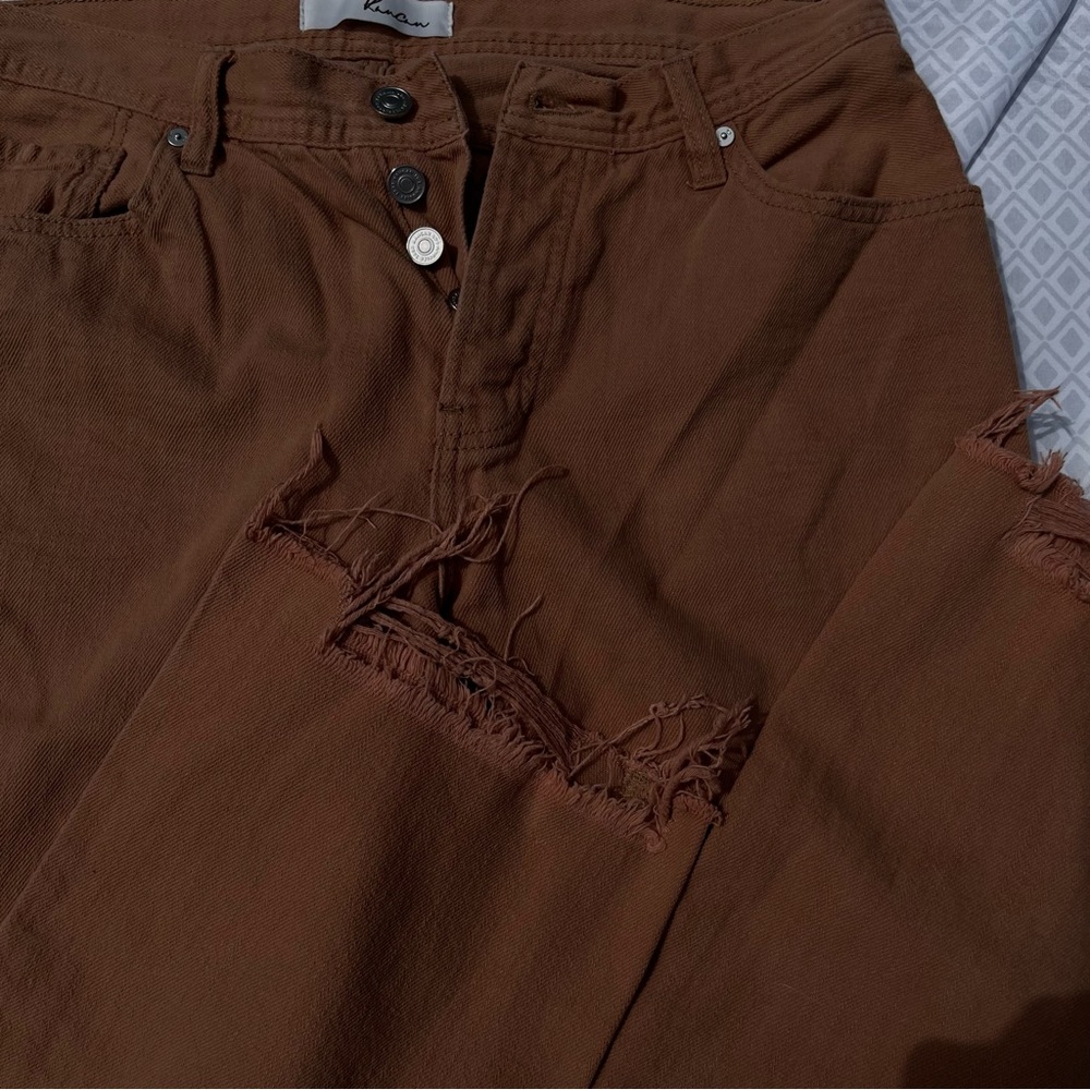 KanCan Brown Frayed Ankle Jeans